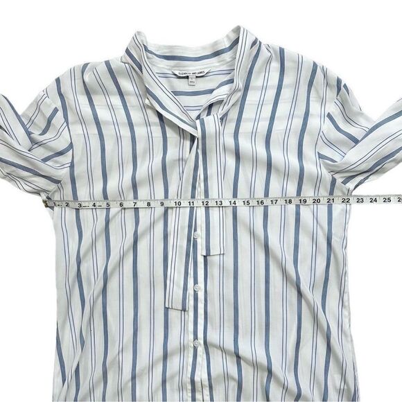 Elizabeth And James Blue Stripe Tie Neck Tunic Button Down Blouse Size Large - Picture 8 of 11